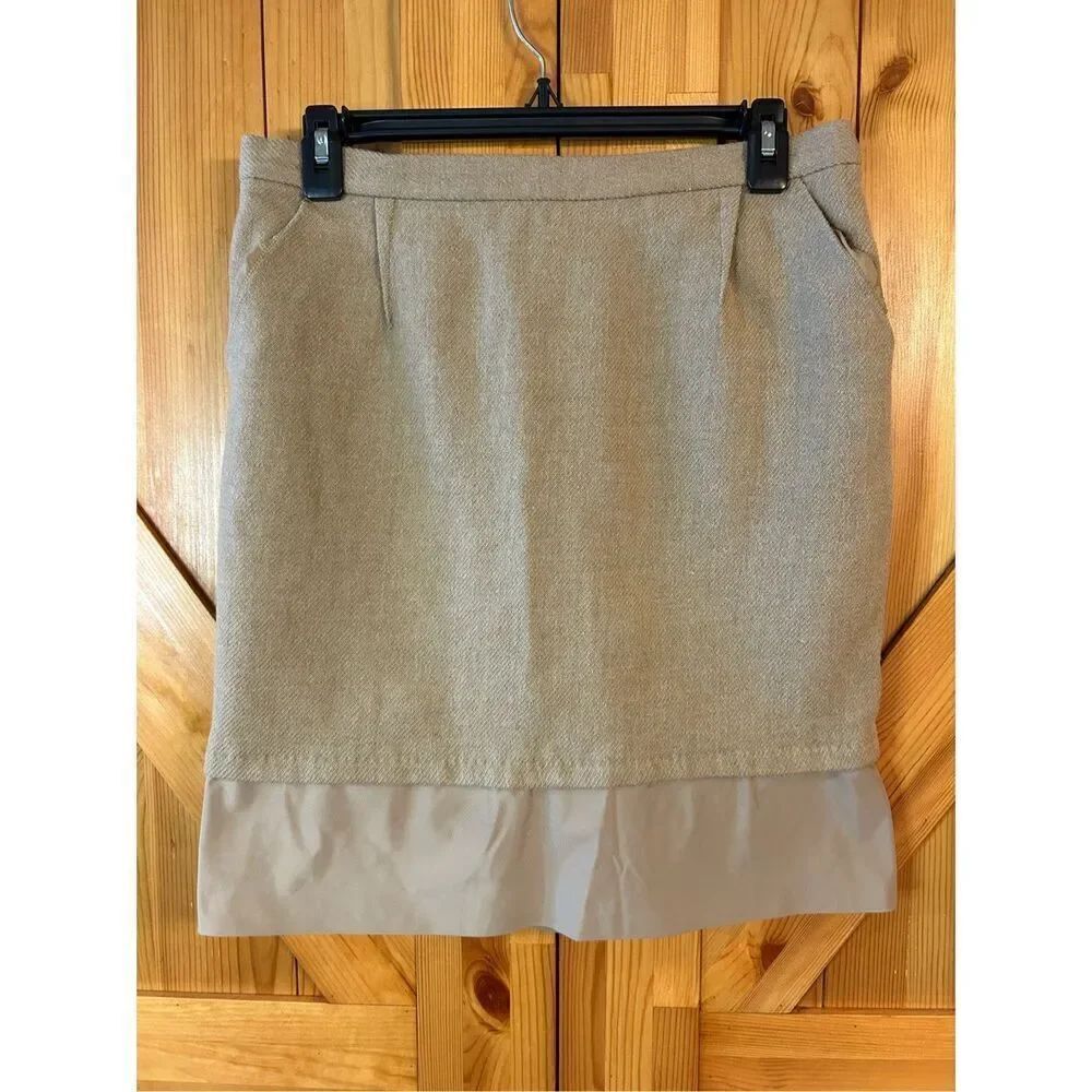 BCBG Maxazria Skirt Womens 8 Tan Wool Straight Pencil Classic Career Pockets (83